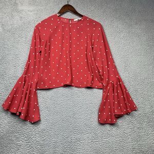 Forever 21 Shirt Womens S Red White Polka Dots Blouse Bell Sleeves Y2K